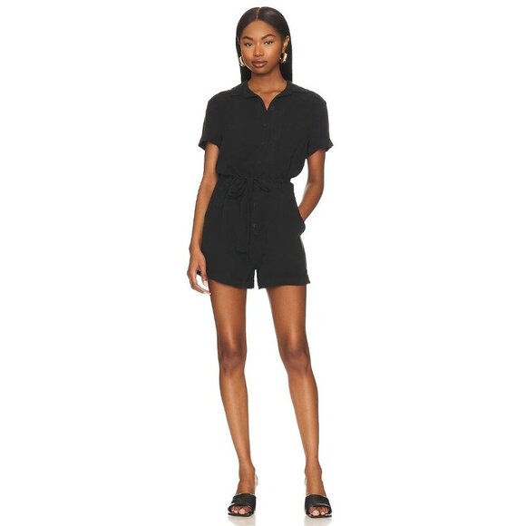 Bella Dahl Black Button-Down With Tie Waist & Pockets Women's Romper Size Small - Picture 1 of 8